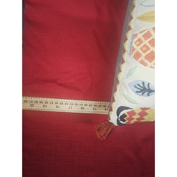 Down Filled Colorful Embroidered Tassel Rectangular Lumbar Throw Pillow 15"x26" - Picture 5 of 9